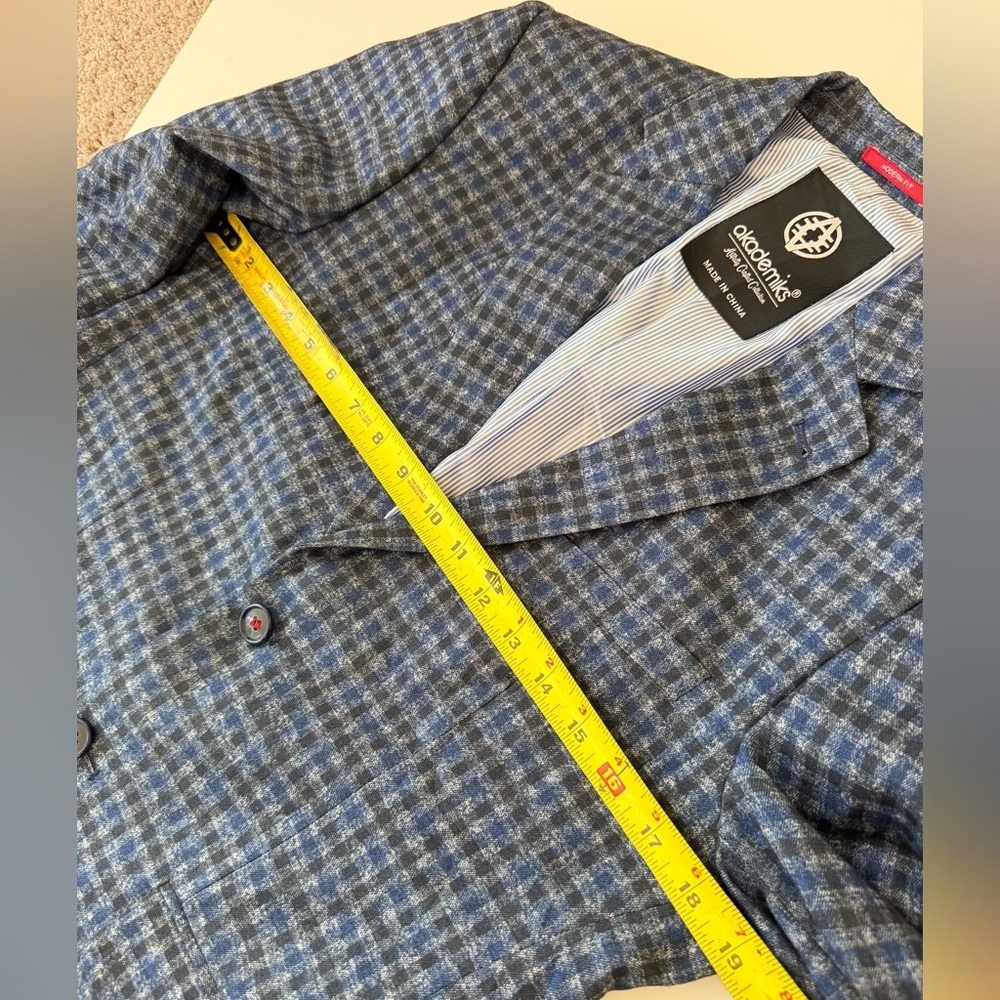 Akademiks Blazer Multi‎ Gingham Checkered Navy Sport Coat Brioni Style Academia - Picture 3 of 12